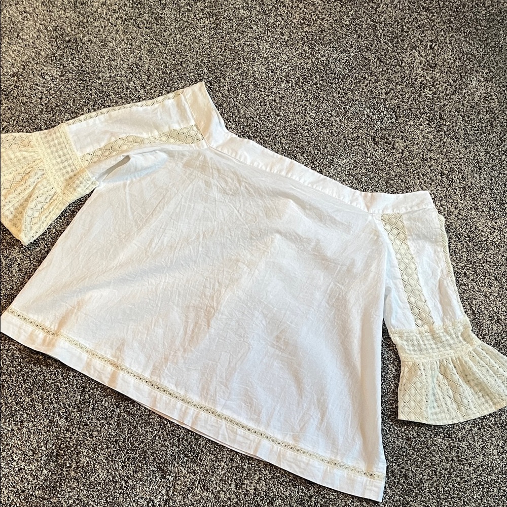 BOGO FREE LOFT White Cotton Lace Blouse Bell Sleeve Off Shoulder Beach Boho